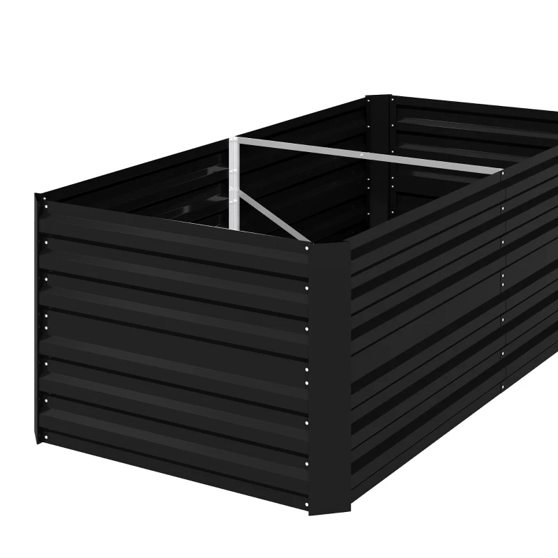 Outsunny Raised Beds for Garden, Galvanised Steel Outdoor Planters with Multi-reinforced Rods, 180 x 90 x 59 cm, Black