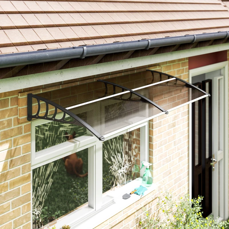 Outsunny Auvent de porte toit marquise en polycarbonate auvent de porte d'entrée bord en aluminium contre la pluie et UV