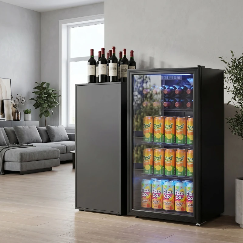 HOMCOM 90L Drinks Fridge, 139 Can Under Counter Freestanding Beer Fridge with LED Light