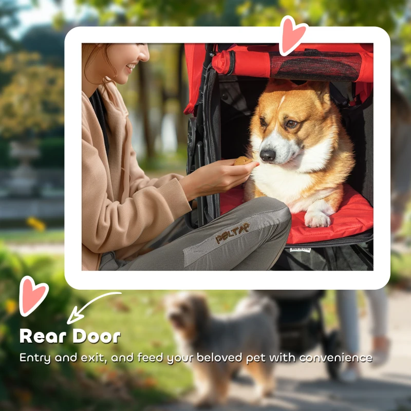 PawHut Dog Stroller Foldable Pet Pram for Small Miniature Breeds, Cats, 3 Wheels Dog Pushchair with Brake, Cupholder, Red