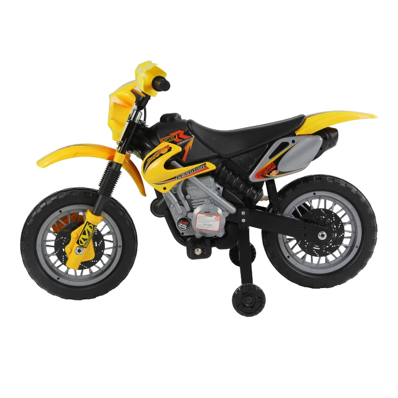 HOMCOM Moto électrique enfants, moto cross pour enfants avec batterie 6 V, phares, musiques et roues d'entraînement, 3 à 6 ans, charge 25KG, jaune et noir