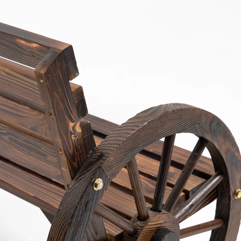 Outsunny tuinbank, ontwerp met wagenwiel, voor 2 personen, natuurlijk hout, donkerbruin, 105,5 x 56 x 79 cm(m-9)