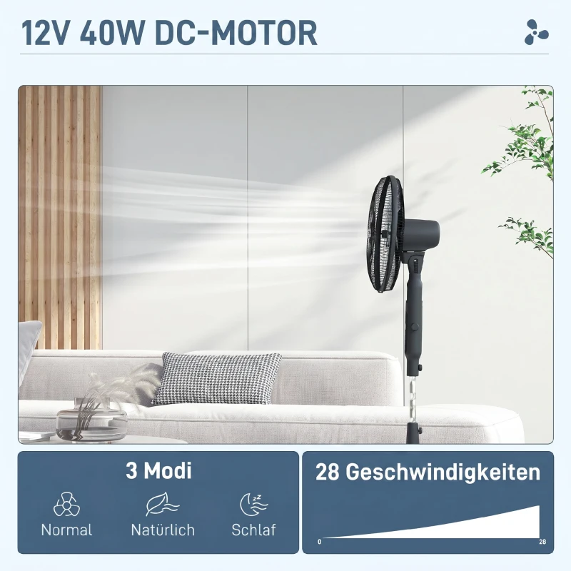 HOMCOM Staande ventilator stil met afstandsbediening, 3 modi, 28 snelheden, muggenwering & zwenkfunctie, Zwart