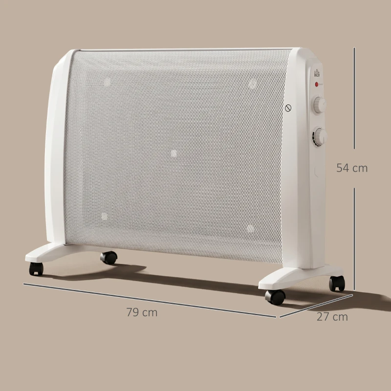 HOMCOM Riscaldatore Elettrica a Mica 1000W/2000W con Termostato Regolabile, 4 Ruote, 15-20 m², Bianco