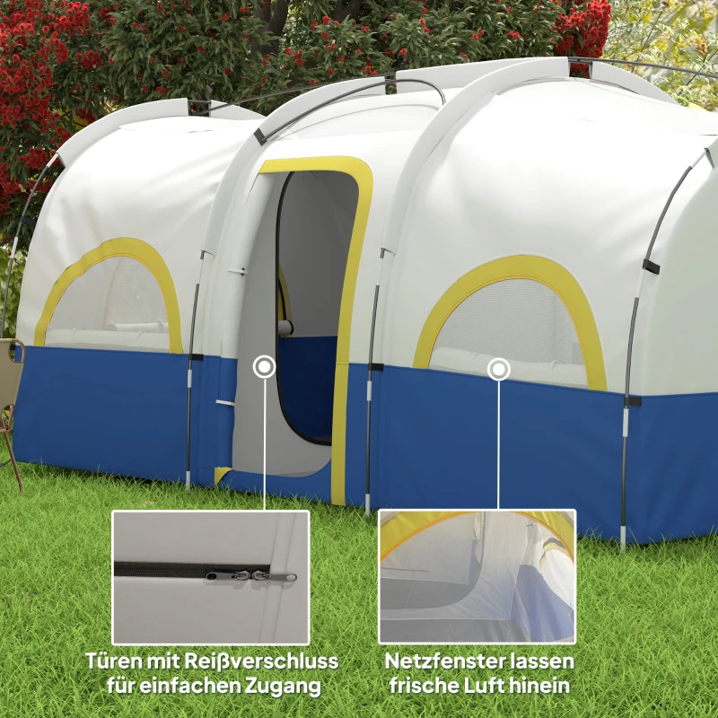 Outsunny familie-campingtent, 2 slaapkamers, centrale ruimte, waterdicht, blauw