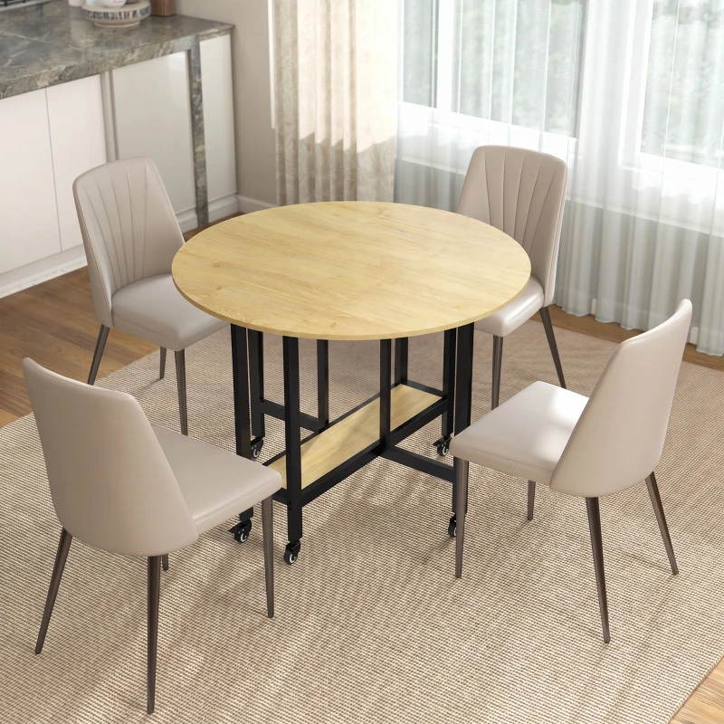 HOMCOM Table à manger pliante sur roulettes, table de cuisine pour 4 personnes avec étagère intégrée, 100 x 100 x 75 cm, chêne