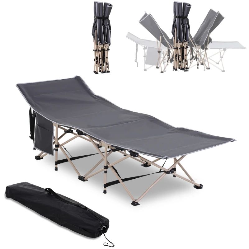 Outsunny Veldbed, Opvouwbaar Campingbed, Weerbestendig, Incl. Draagtas, 190 x 68 x 52 cm, Grijs
