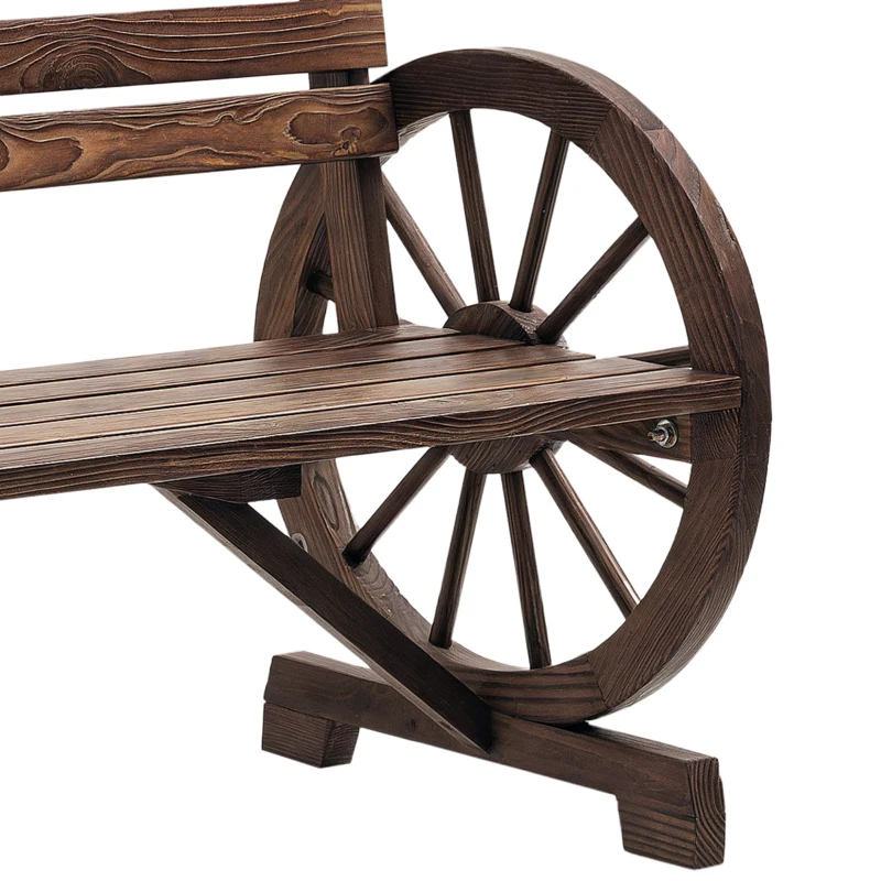 Outsunny tuinbank, ontwerp met wagenwiel, voor 2 personen, natuurlijk hout, donkerbruin, 105,5 x 56 x 79 cm(m-12)