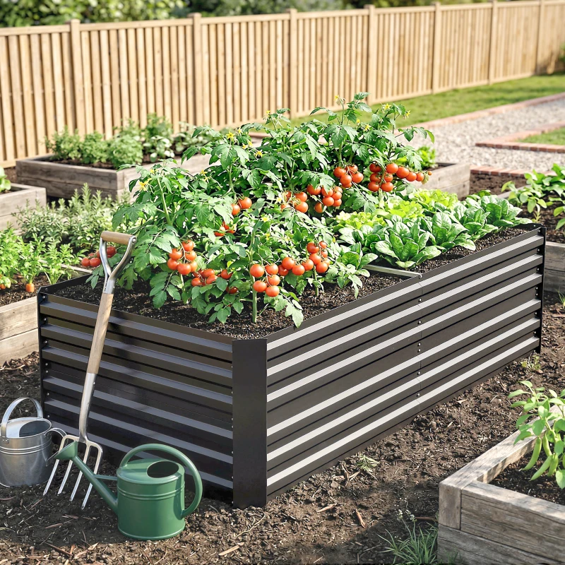 Outsunny Raised Beds for Garden, Galvanised Steel Outdoor Planters with Multi-reinforced Rods, 180 x 90 x 59 cm, Dark Grey