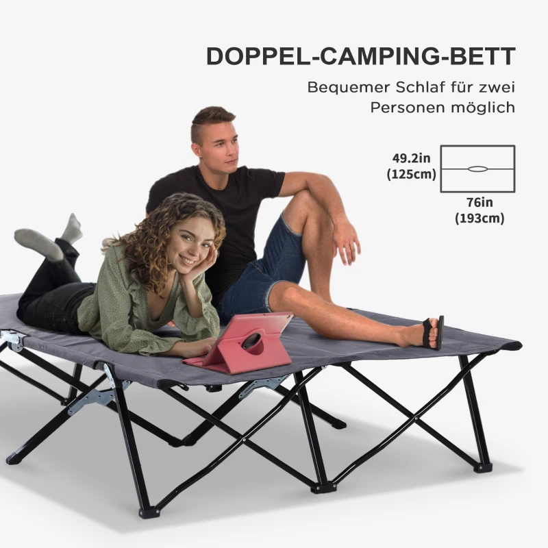 Outsunny Camping Ligbed voor 2 Personen, 193L x 125B x 40H cm, Grijs