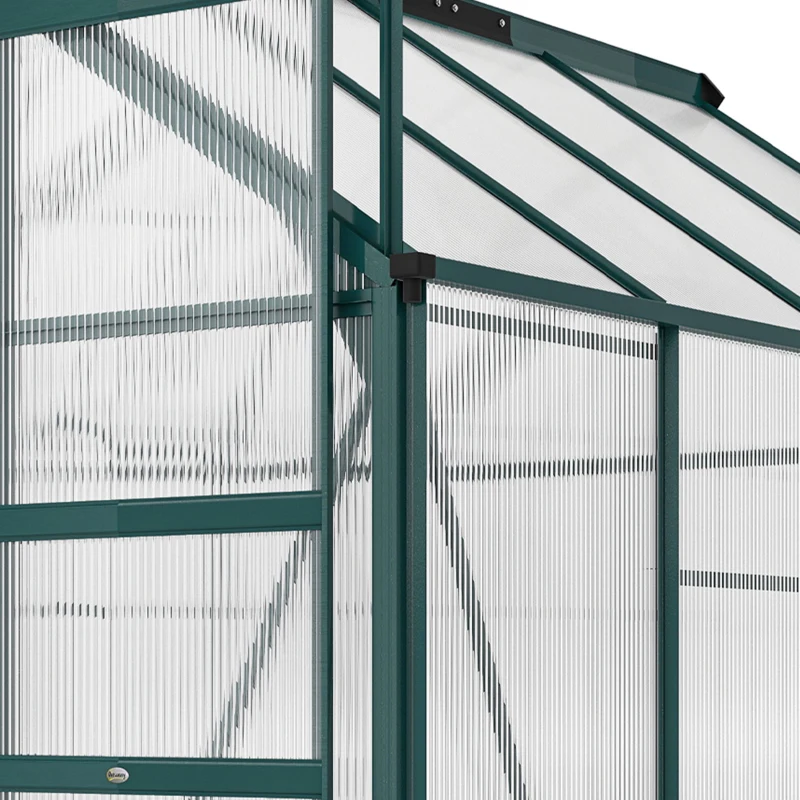 Outsunny kas met polycarbonaat behuizing en dakklep, 190x 252 x 201 cm(m-11)