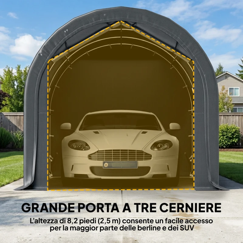 Outsunny Tenda per Garage da esterno con telo PE e struttura in metallo, 592x300x276 cm, Grigio scuro