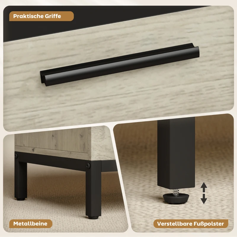 HOMCOM Industrieller Sekretär-Schreibtisch mit Regalen und Metallrahmen 100 cm Naturholz und Schwarz