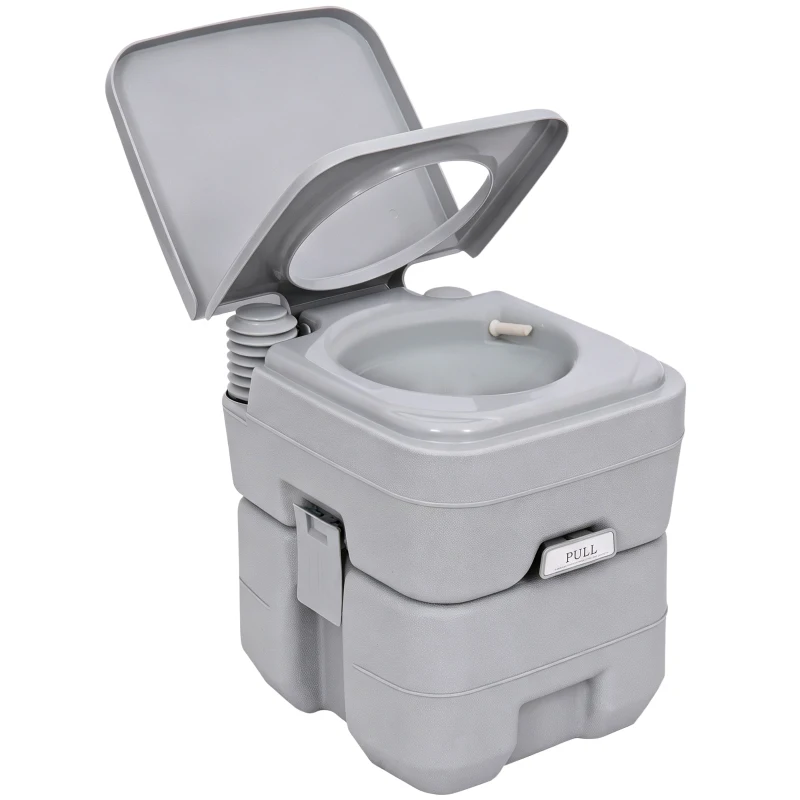 HOMCOM Campingtoilet, 20 L Mobiel WC, Campingtoilet met spoel- en afvoertank, 35,5 x 41 x 42,5 cm, plastic, grijs
