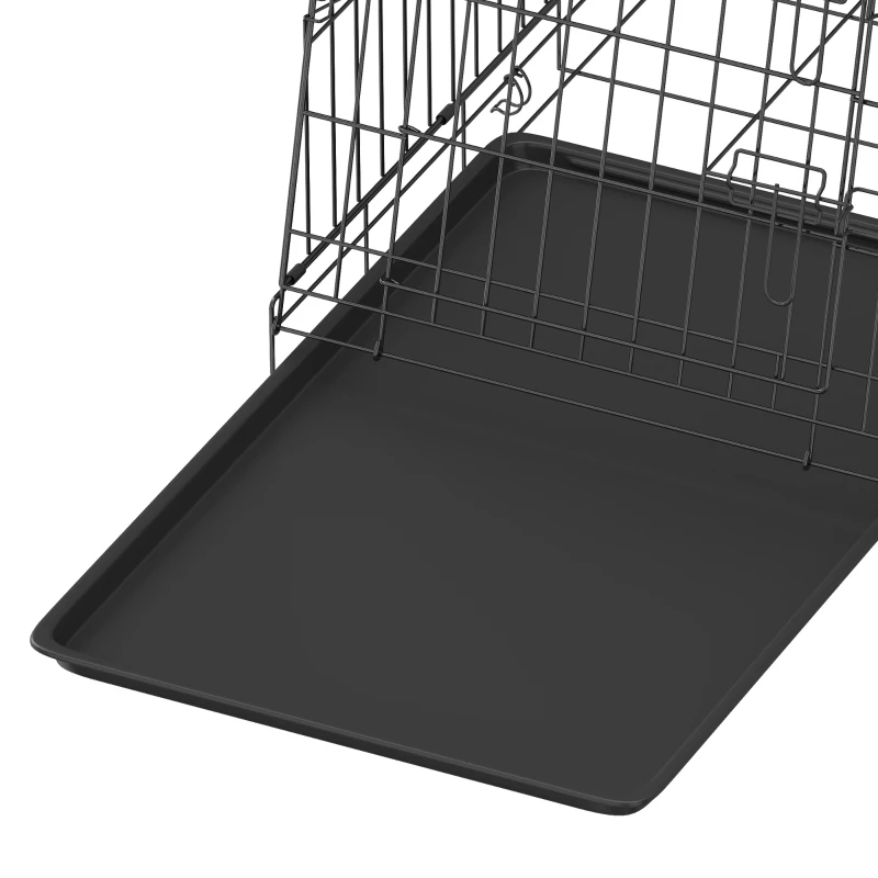 PawHut 30"(76 cm) Car Dog Crate Collapsible Slanted Travel Small Dog Cage with Tray & Handle 76L x 48W x 53H cm