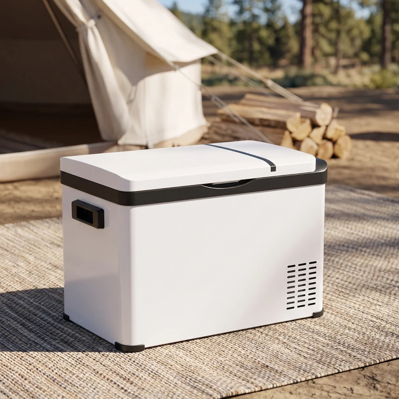 Outsunny Réfrigérateur portable à compression 30 L glacière électrique voiture 12/24V 61 x 32 x 40 cm jusqu'à -22°C blanc