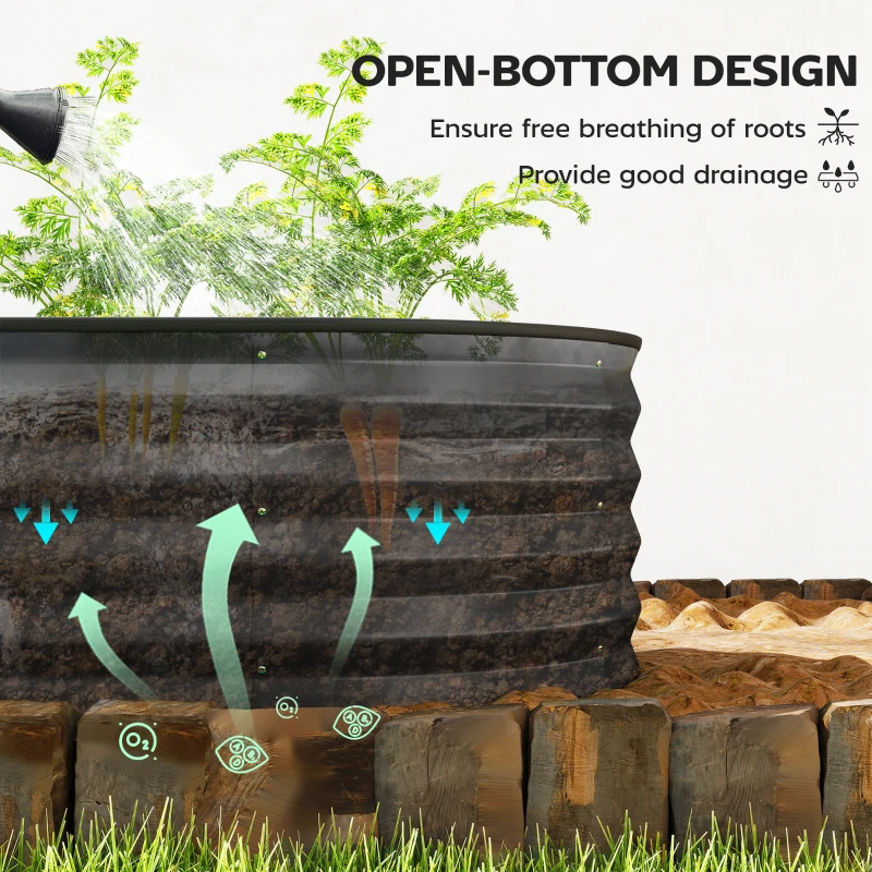 Outsunny Set of Two 150 x 60cm Steel Planters - Dark Grey