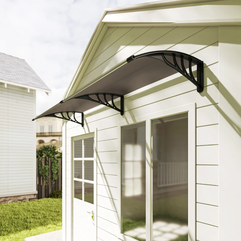 Outsunny Auvent de porte d'entrée, toit marquise de porte exterieur en polycarbonate et profil aluminium résistante toit abri protection contre la pluie et UV pour terrasse, balcon, 195x75cm, marron