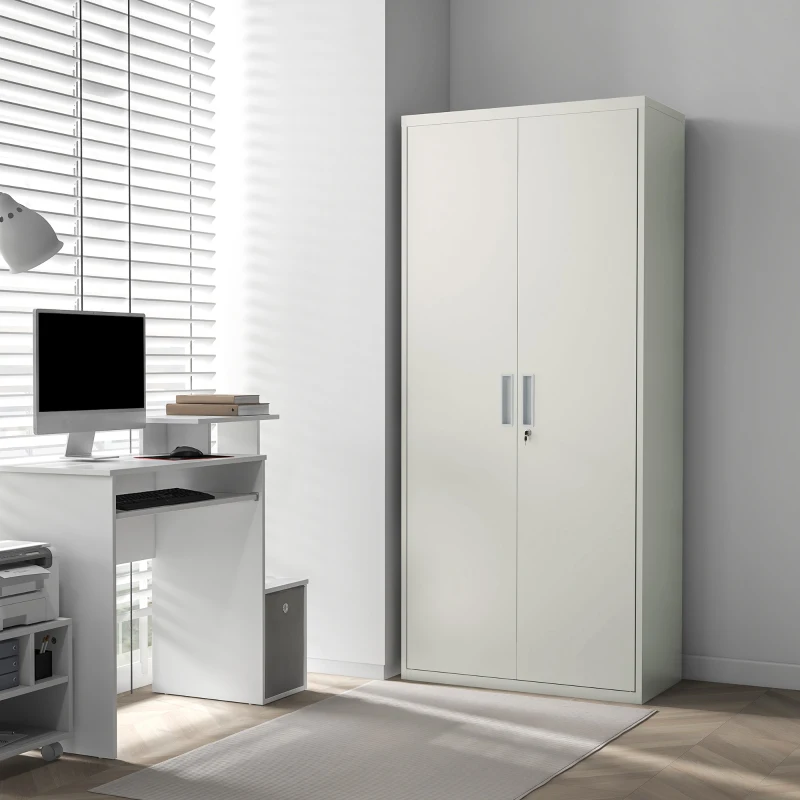 HOMCOM Armadio da Ufficio a 5 Livelli con 4 Ripiani Regolabili, in Acciaio, 80x40x180 cm, Bianco