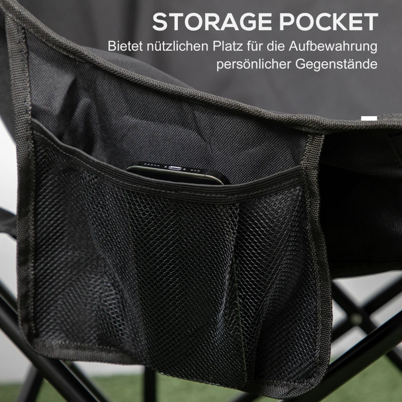 Outsunny Campingstoel, Opvouwbaar, Stalen Frame, Stofzitting, Draagtas, Zwart