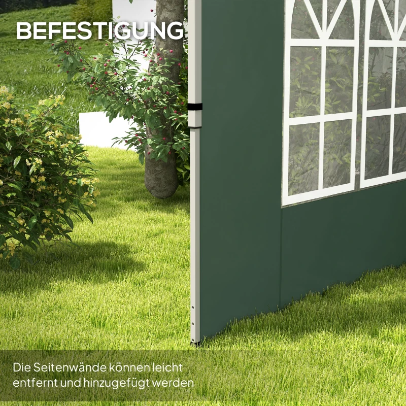 Outsunny 2er-Set Seitenteile für Pavillon 3x3/3x4 m, Seitenwand mit Fenster, wasserdicht Grün