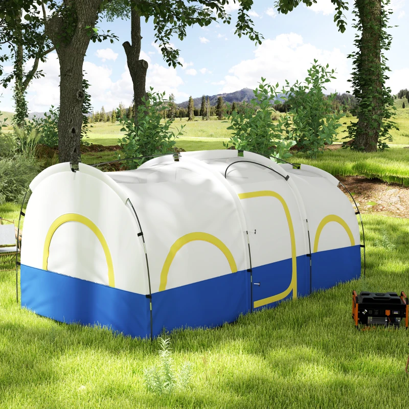 Outsunny familie-campingtent, 2 slaapkamers, centrale ruimte, waterdicht, blauw