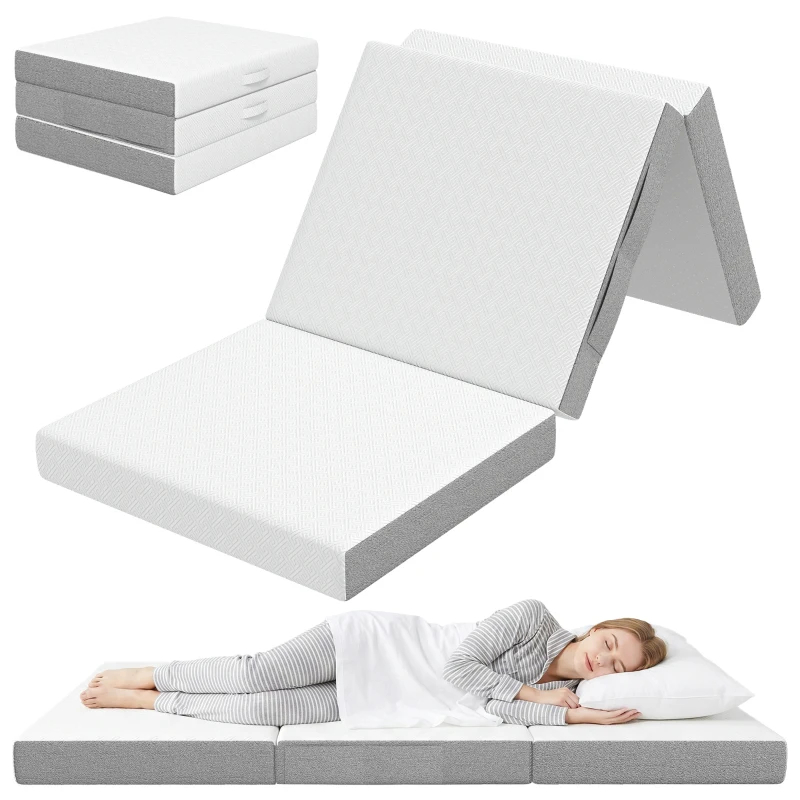 HOMCOM Matelas Pliable 195x75cm, 10cm, Housse Lavable, Idéal pour Invités/Camping