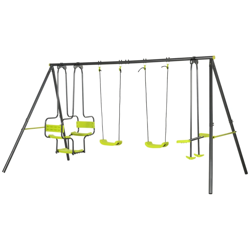 Outsunny Columpio Infantil para Exterior con 6 Asientos con Marco de Acero para +3 Años 355x184x186 cm Verde
