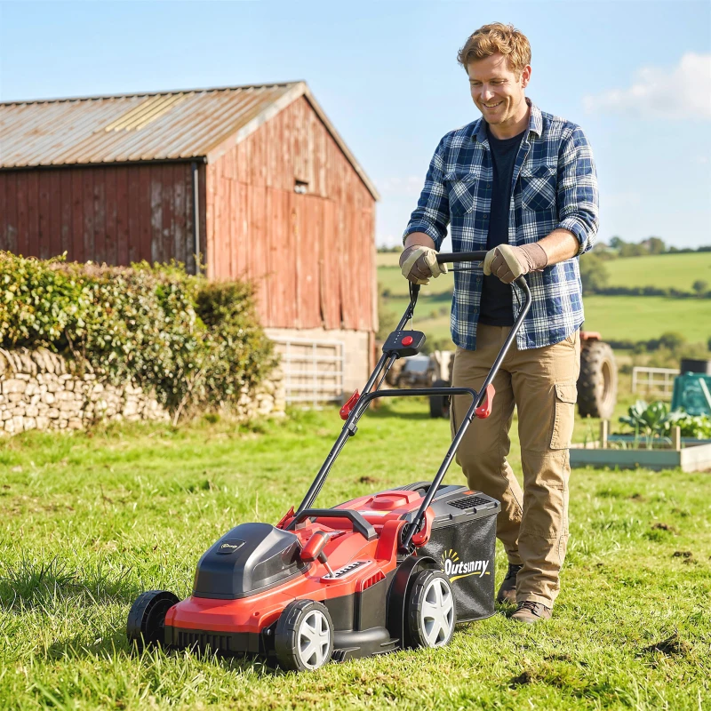 Outsunny Elektro Rasenmäher 800 W mit 40 cm Schnittbreite 45L Fangkorb Akkuanzeige Überlastschutz 7 Schnitthöhen