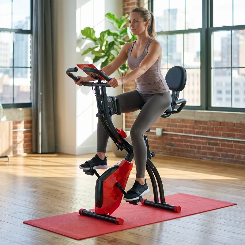 HOMCOM Hometrainer fietstrainer hometrainer LCD display opvouwbaar verstelbaar rood+zwart