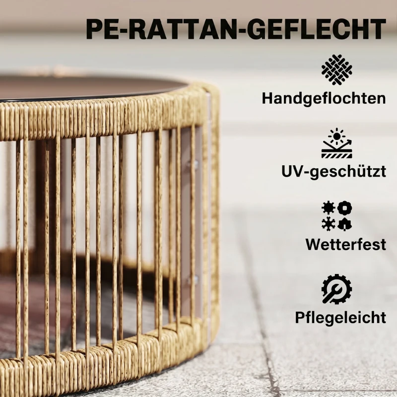 Outsunny Gartenmöbel Set 4-teilig Polyrattan Lounge-Set mit Zweisitzer 2 Sessel Glastisch Breitem & Tiefem Sitz Dicke Kissen