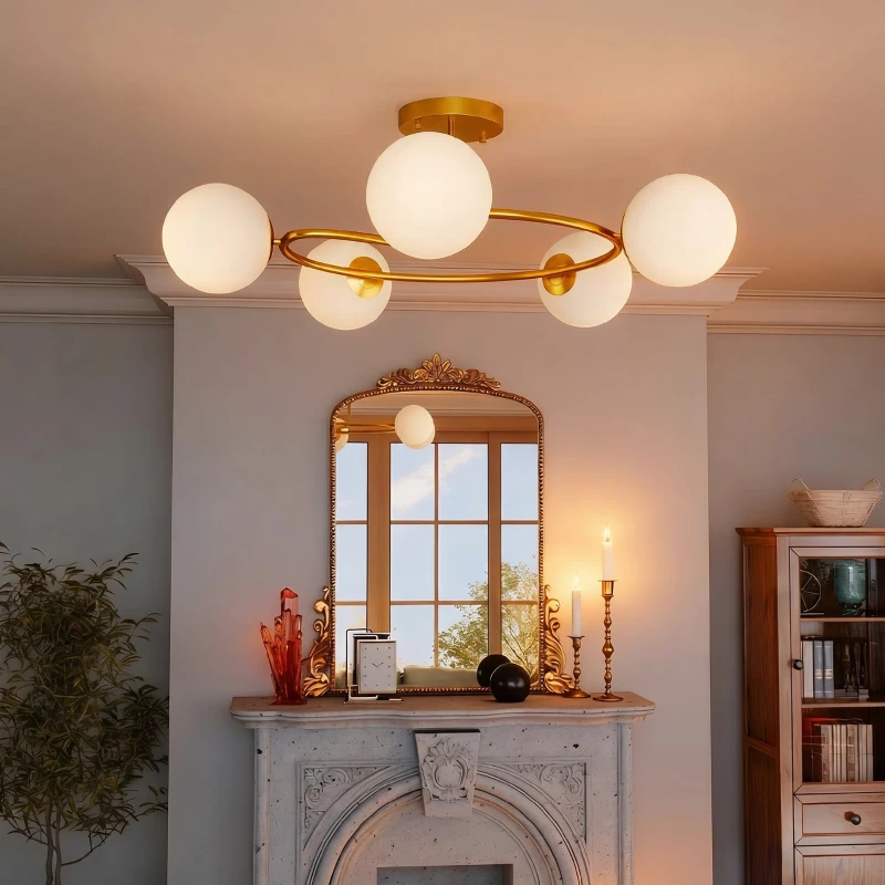 HOMCOM Deckenleuchte 20W Deckenlampe mit 5 G9-Fassungen, Eleganter Gold-Weiß-Look, Leuchtmittel nicht enthalten