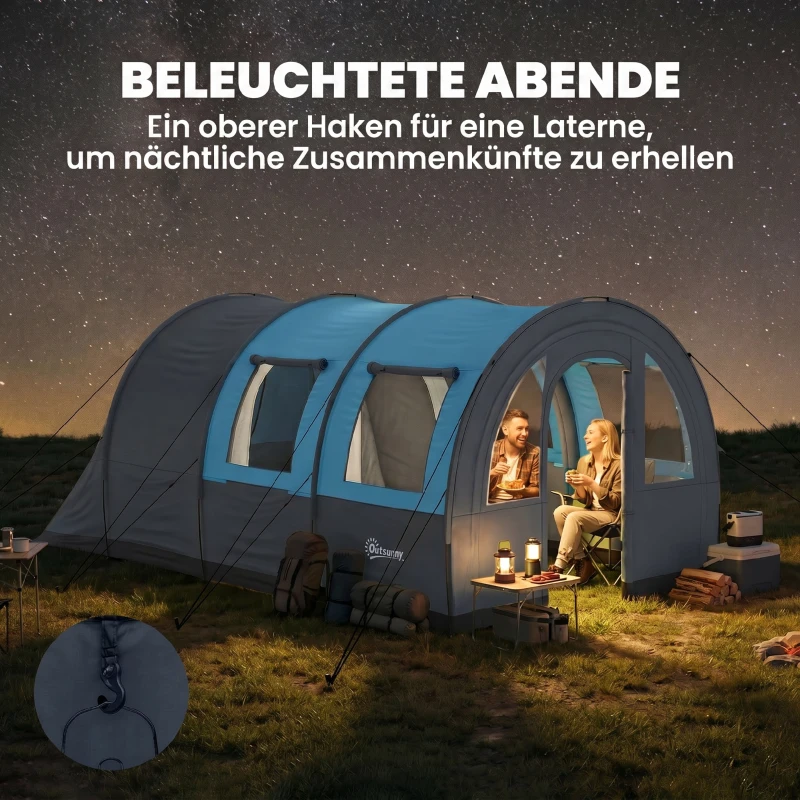 Outsunny Campingzelt bis 3 Pers., Familienzelt, separate Bereiche, wasserdicht, Grau/Blau