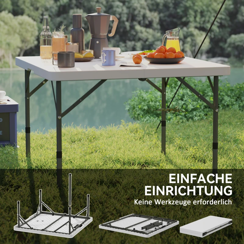 Outsunny Picknicktafel, Opvouwbare Campingtafel, In Twee Hoogtes Verstelbaar, voor Tuinfeesten, Kamperen, Kunststof, Metaal, Wit
