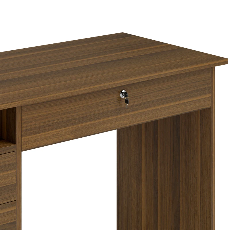 HOMCOM Scrivania PC con 5 cassetti, ripiano aperto e serratura, 110x50 cm, noce