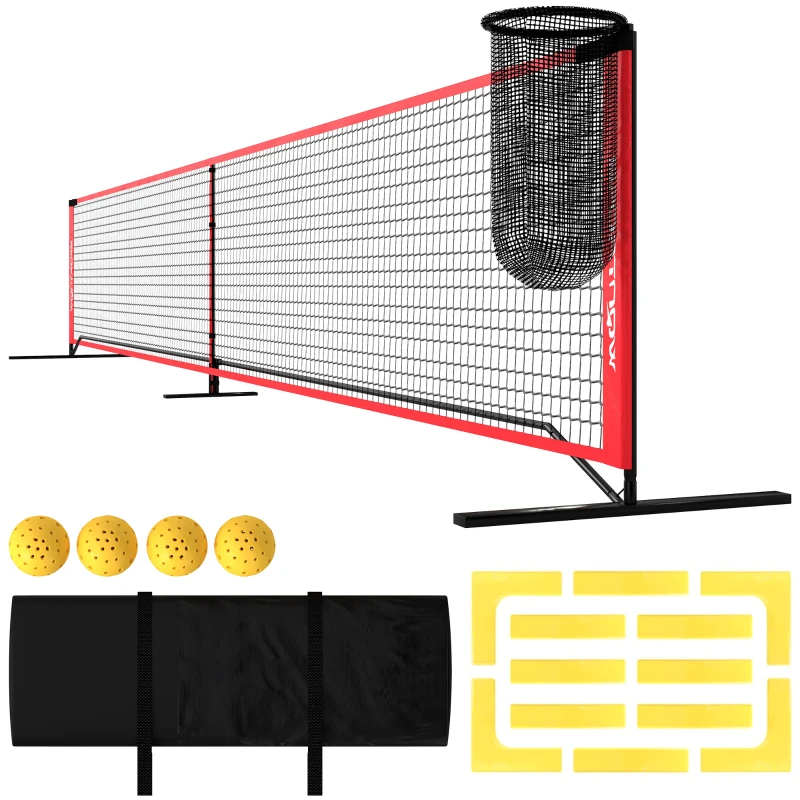 SPORTNOW Complete Pickleball-Set met Net, Standaard, Ballen, Staal, Kunststof, Rood
