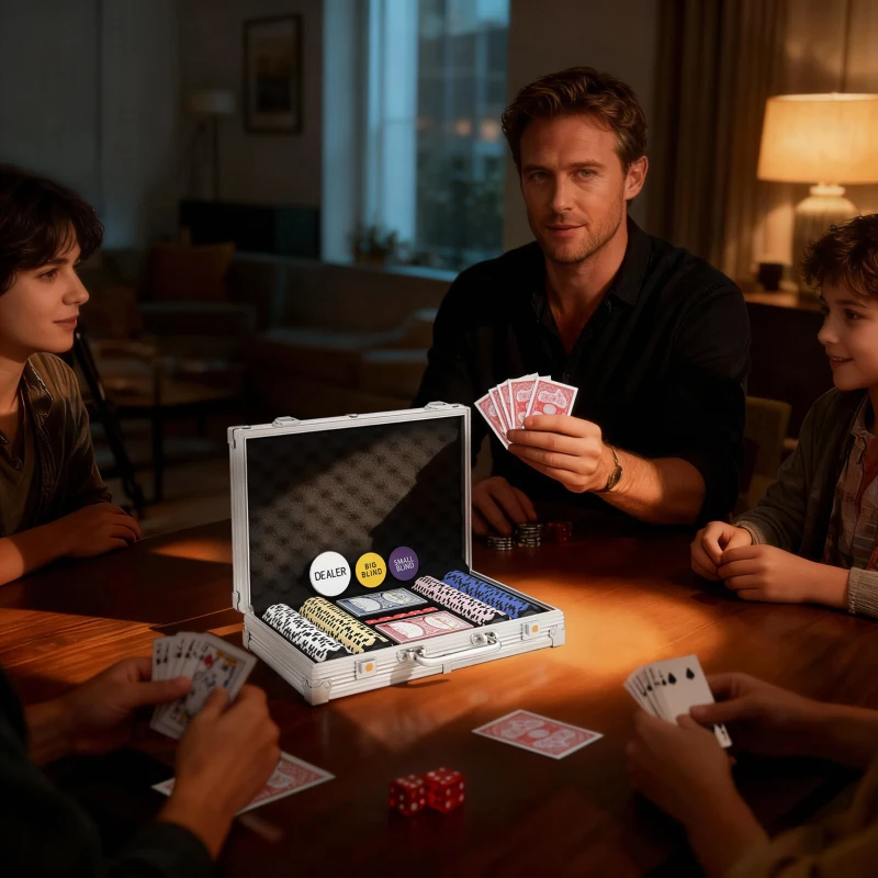 SPORTNOW Pokerchips-set in koffer, met dobbelstenen, dealerbutton, 2 kaartspellen, zilverkleurig