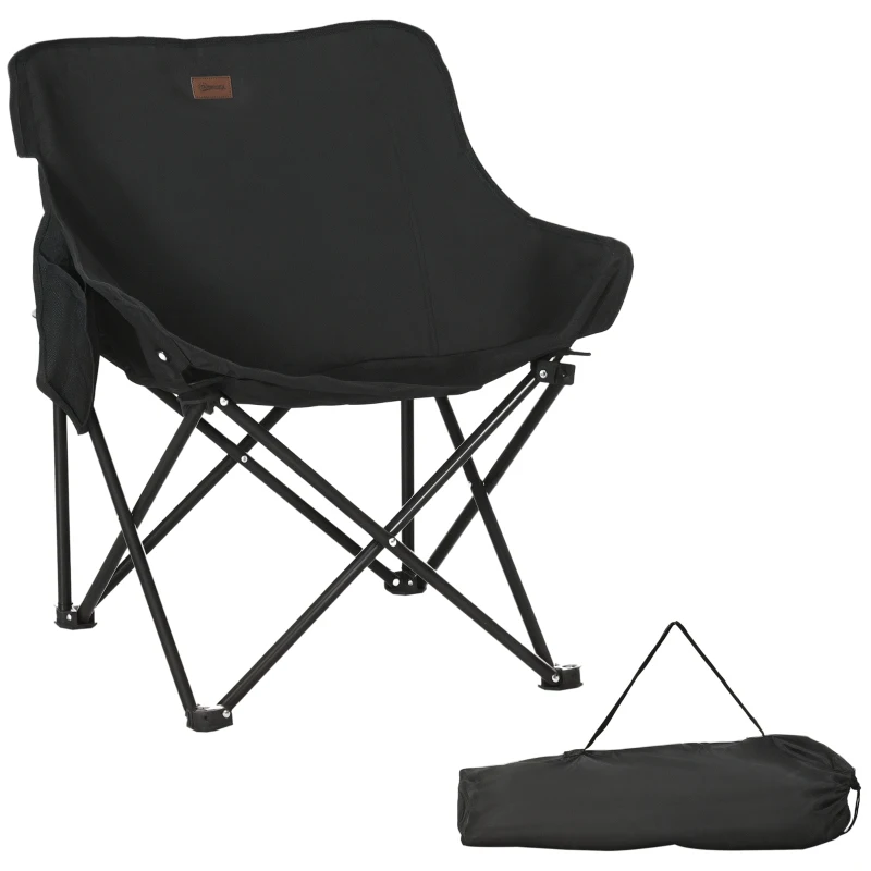 Outsunny Campingstoel, Opvouwbaar, Stalen Frame, Stofzitting, Draagtas, Zwart