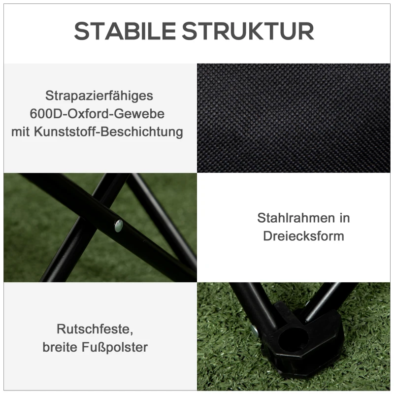 Outsunny Campingstoel, Opvouwbaar, Stalen Frame, Stofzitting, Draagtas, Zwart