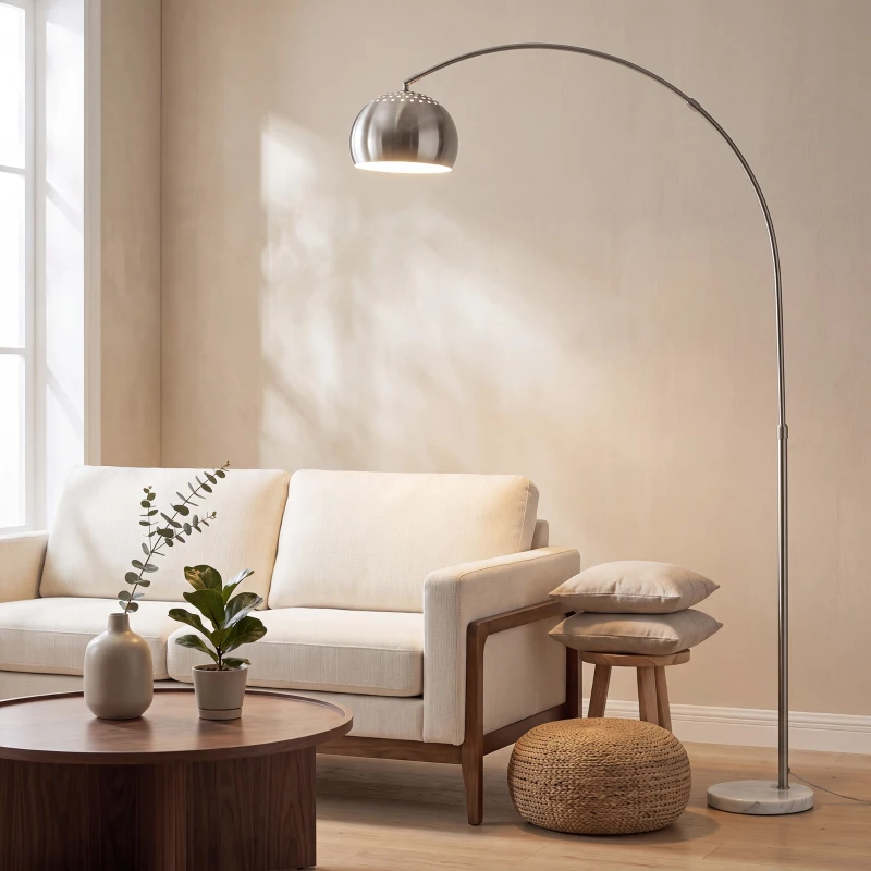 HOMCOM Lampada da terra ad arco con base in marmo 167 cm, argento