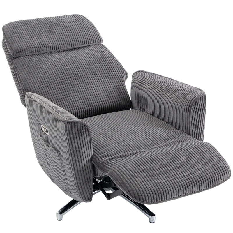 HOMCOM Relaxsessel Elektrisch Verstellbar Fernsessel mit Liegefunktion, 2 Motoren Drehbar TV Sessel mit USB-Anschluss