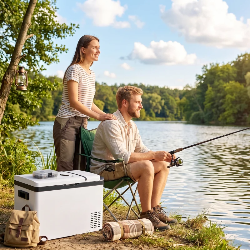 Outsunny Réfrigérateur portable à compression 30 L glacière électrique voiture 12/24V 61 x 32 x 40 cm jusqu'à -22°C blanc