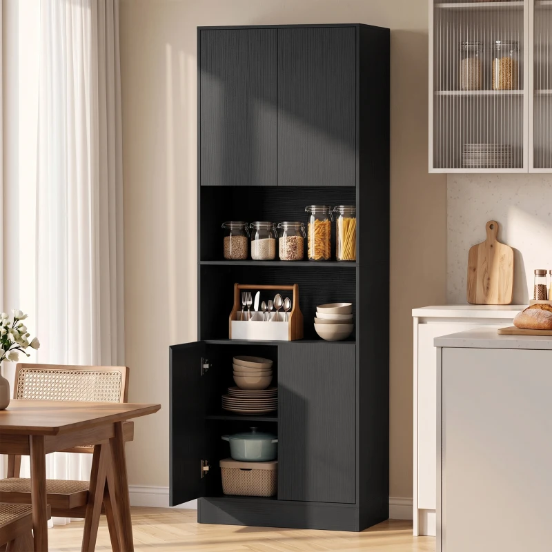 HOMCOM Vorratsschrank 170cm, Behälter mit verstellbarem Einlegeboden, Schwarze Holzoptik