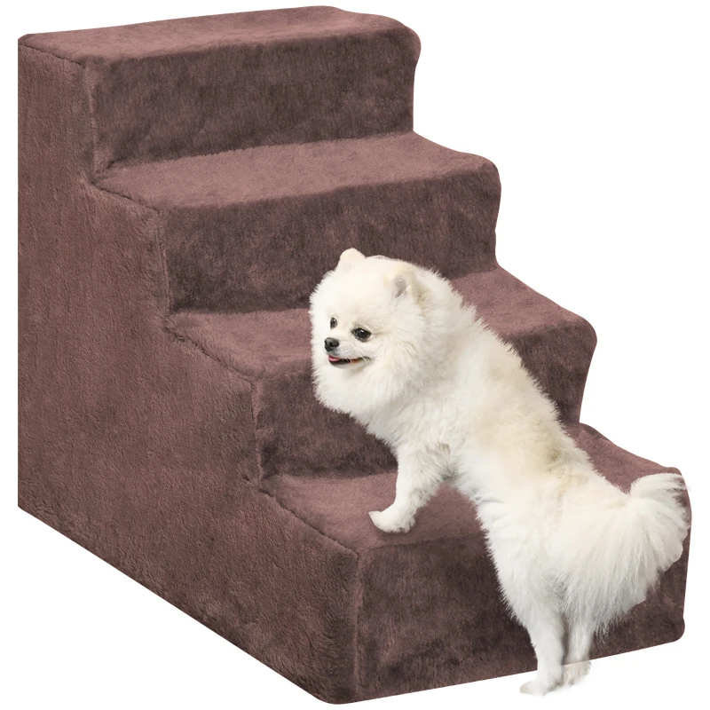 PawHut Hundetreppe 4-Stufig Abnehmbarer Bezug Für Kleine Hunde 44 cm Braun