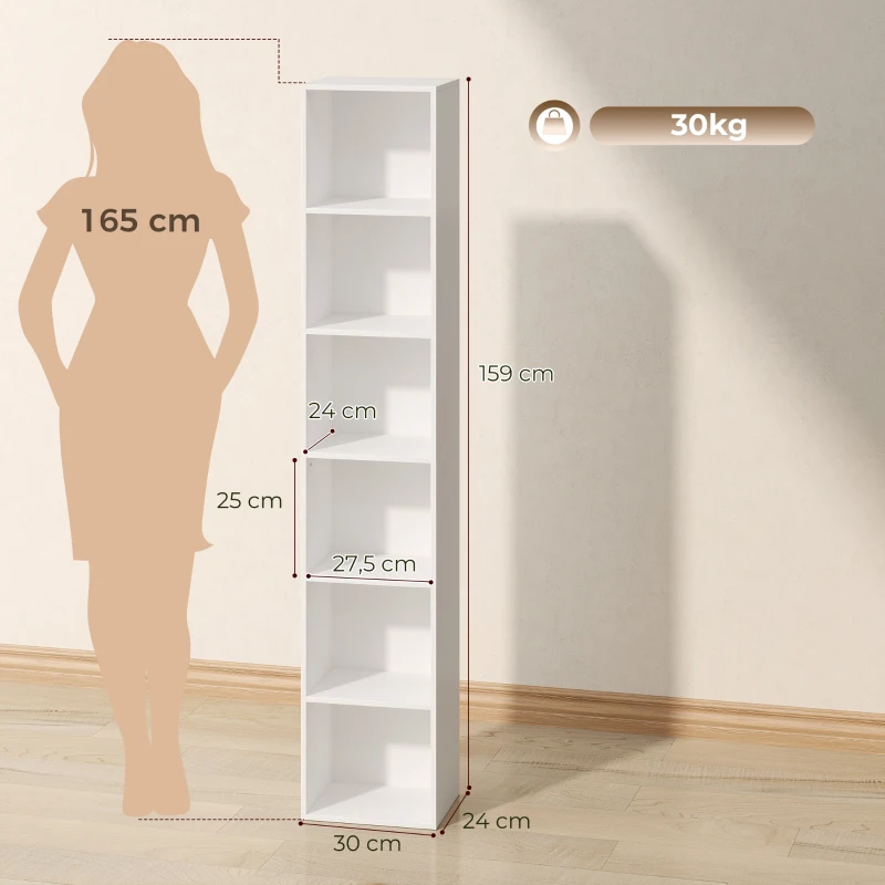 HOMCOM Bücherregal mit 6 Ablagen, freistehendes Regal für Wohnzimmer