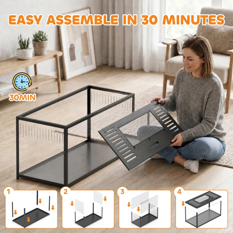 PawHut Cage Hamster Habitat Rongeur Vue Panoramique 360° Structure Robuste en Métal Espace Étanche Profond 100x50x52,5 cm Noir