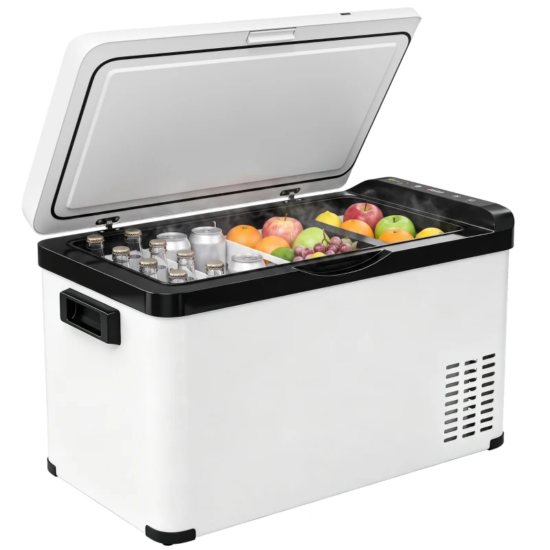 Outsunny Koelbox Auto 30L met Lcd-scherm Compressor Auto Koelkast Elektrische Boot Camper Reizen 12/24V DC en 110-240V AC Wit