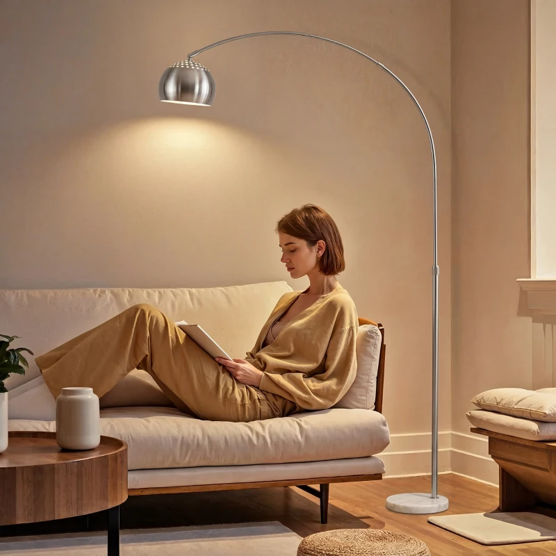 HOMCOM Lampada da terra ad arco con base in marmo 167 cm, argento