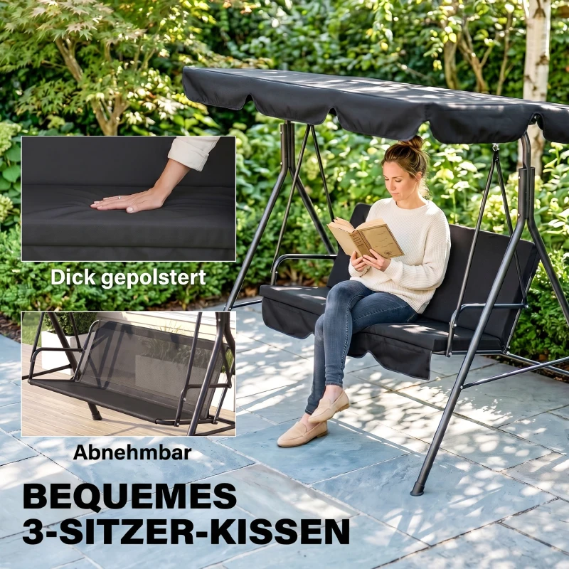 Outsunny Hollywoodschommel 3-zits tuinschommel schommelbank met dak 3 kleuren