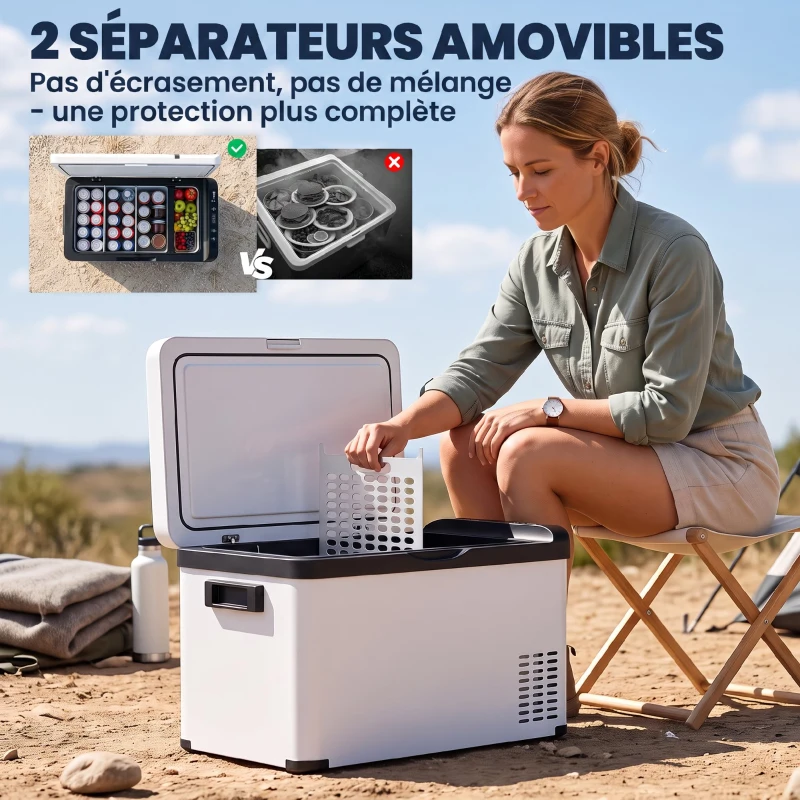 Outsunny Réfrigérateur portable à compression 30 L glacière électrique voiture 12/24V 61 x 32 x 40 cm jusqu'à -22°C blanc